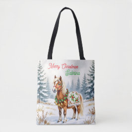 Shetland Pony en Holly Christmas gepersonaliseerd Tote Bag