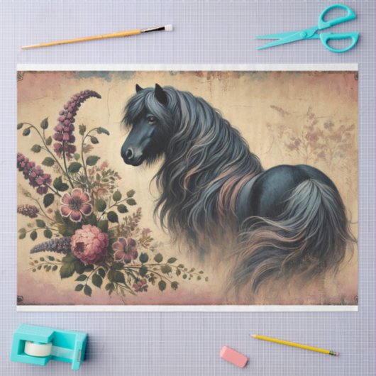 Shetland Pony Floral Decoupage Tissuepapier (Craft)
