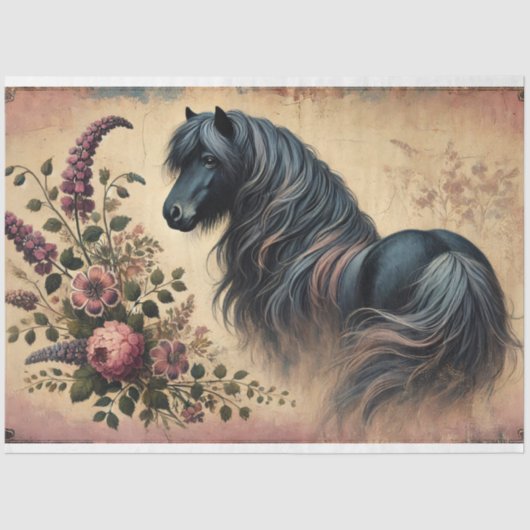 Shetland Pony Floral Decoupage Tissuepapier (Voorkant)