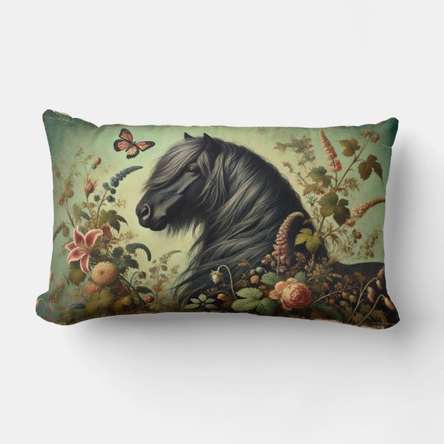 Shetland Pony Floral  Lumbar Kussen (Voorkant)