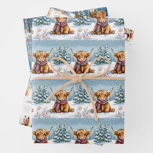 Shetland Pony, Herten en Hoogland Koe Kerst Inpakpapier Vel (In situ)