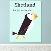 Shetland Puffin Vintage-poster Canvas Afdruk (Insitu (Houten vloer))