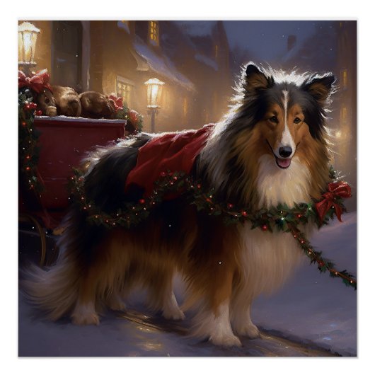 Shetland Schaapshond Kerst Feestelijke Periode Perfect Poster (Voorkant)