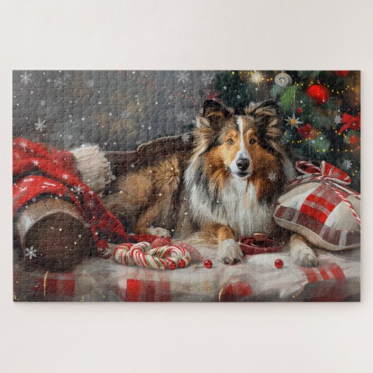 Shetland Schaapshond Kerst Festiviteit Legpuzzel (Horizontaal)