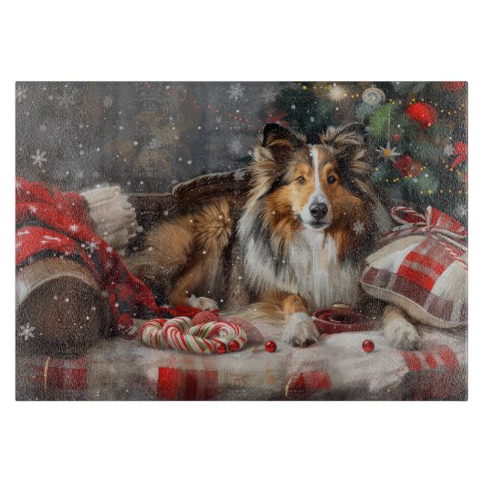 Shetland Schaapshond Kerst Festiviteit Snijplank (Voorkant)