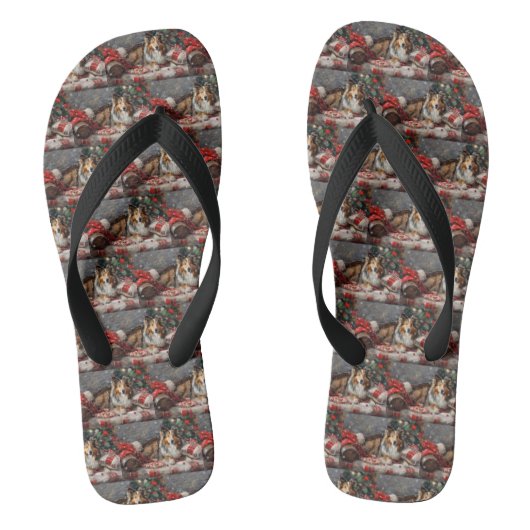 Shetland Schaapshond Kerst Festiviteit Teenslippers (Voetbed)