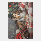 Shetland Schaapshond Kerst Festiviteit Theedoek (Verticaal)