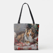 Shetland Schaapshond Kerst Festiviteit Tote Bag (Achterkant)