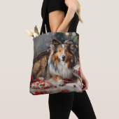 Shetland Schaapshond Kerst Festiviteit Tote Bag (Dichtbij)