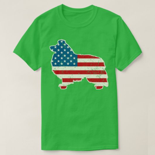 Shetland Sheepdog American Flag 4 juli voor mij T-shirt (Design voorkant)