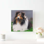 Shetland Sheepdog Art Vierkante Klok (Huis)