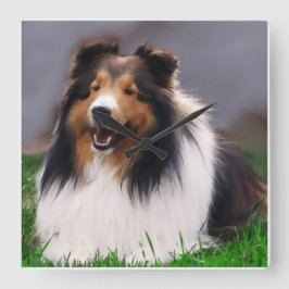 Shetland Sheepdog Art Vierkante Klok