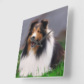 Shetland Sheepdog Art Vierkante Klok (Hoek)