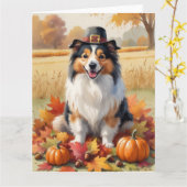 Shetland Sheepdog Autumn verlaat Thanksgiving Kaart (Gele Bloem)