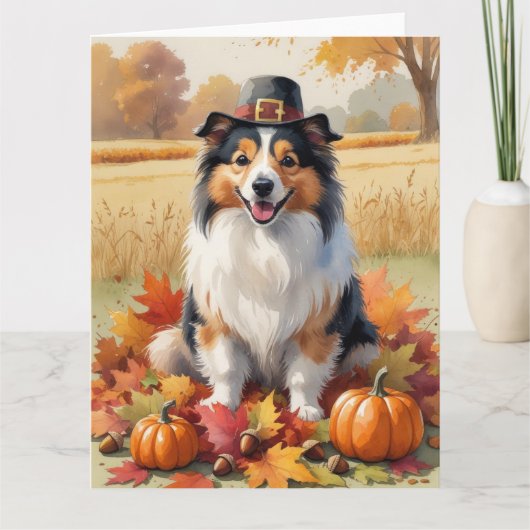 Shetland Sheepdog Autumn verlaat Thanksgiving Kaart (Voorkant)