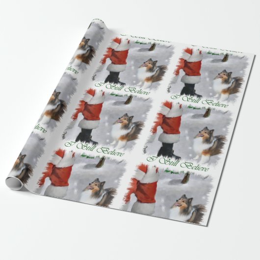 Shetland Sheepdog Believe Kerstmis Cadeaupapier (Uitgerold)