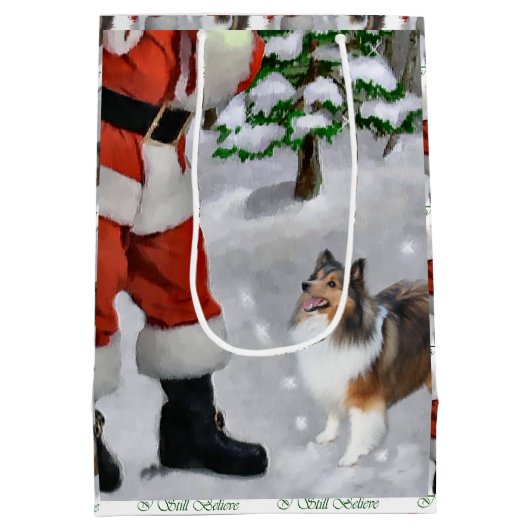 Shetland Sheepdog Believe Kerstmis Medium Cadeauzakje (Achterkant)