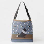 Shetland Sheepdog: Black Sheltie on Grey Large Crossbody Tas (Voorkant)