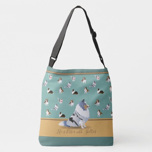 Shetland Sheepdog: Blue Merle Sheltie, Green Crossbody Tas (Achterkant)