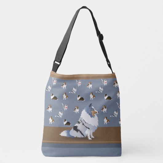 Shetland Sheepdog: Blue Merle Sheltie on Grey Crossbody Tas (Achterkant)