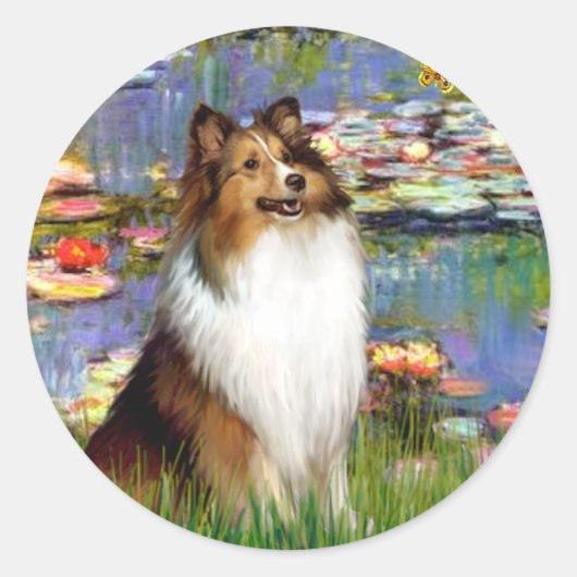 Shetland Sheepdog (Bz) - Lilies 2 Ronde Sticker (Voorkant)