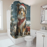 Shetland Sheepdog Christmas  Beach Douchegordijn<br><div class="desc">Breng de warmte van de feestdagen naar de kust met dit charmante, op vintages geïnspireerde ontwerp met een feestelijke hond die op een sereen strand zit. Met een klassieke vakantietoets van nostalgische tinten en kustvibes, vangt dit kunstwerk de magie van Kerstmis door het zee. Perfect voor het verspreiden van feestvreugde,...</div>