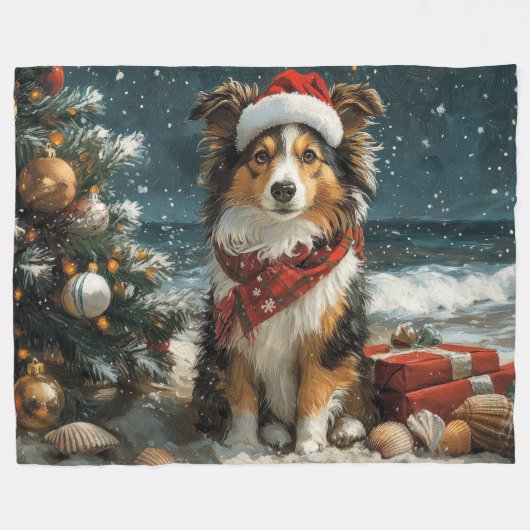 Shetland Sheepdog Christmas  Beach Fleece Deken (Voorkant (Horizontaal))