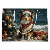 Shetland Sheepdog Christmas  Beach Groot Cadeauzakje (Voorkant)