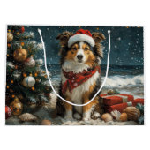 Shetland Sheepdog Christmas  Beach Groot Cadeauzakje (Achterkant)