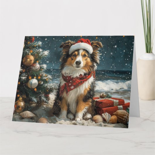 Shetland Sheepdog Christmas  Beach Kaart (Voorkant)