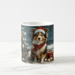 Shetland Sheepdog Christmas  Beach Koffiemok