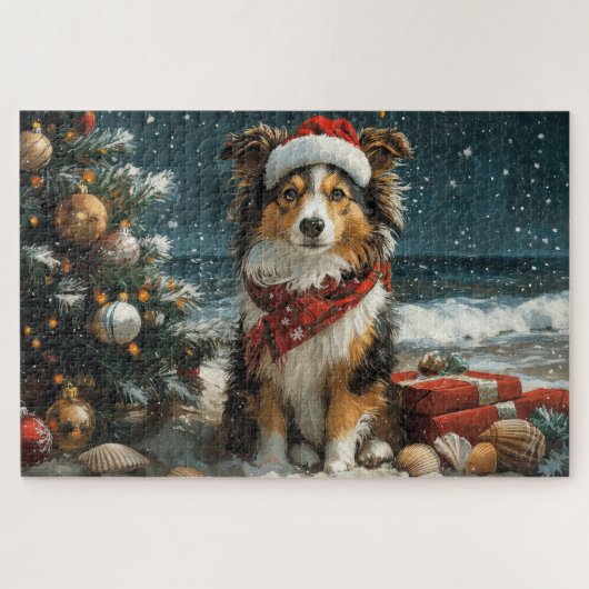 Shetland Sheepdog Christmas  Beach Legpuzzel (Horizontaal)