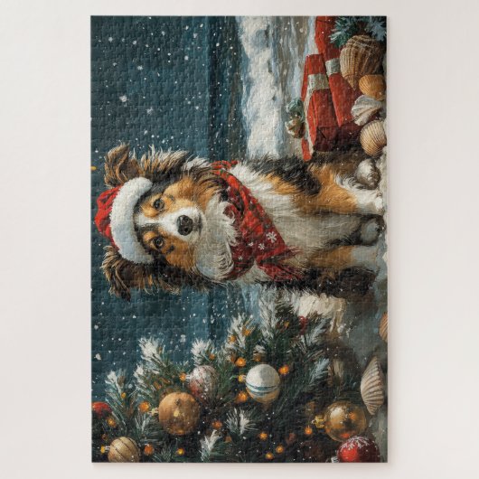 Shetland Sheepdog Christmas  Beach Legpuzzel (Verticaal)