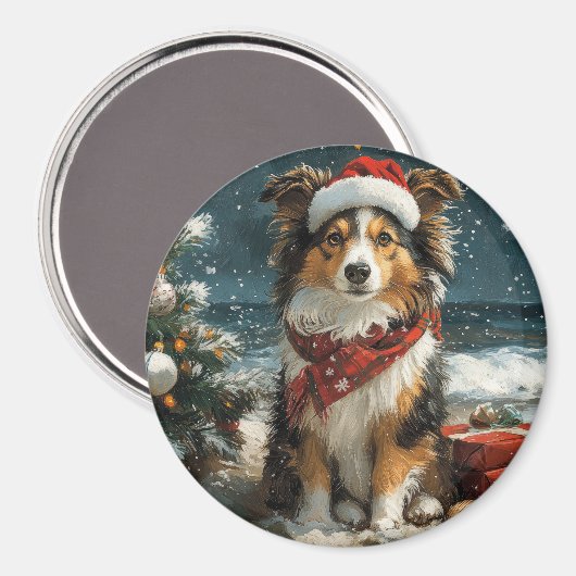 Shetland Sheepdog Christmas Beach Magneet (Voorkant / Achterkant)