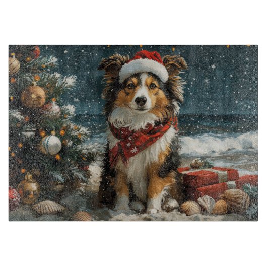 Shetland Sheepdog Christmas  Beach Snijplank (Voorkant)