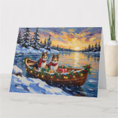 Shetland Sheepdog Christmas Boat Holiday Kaart (Voorkant)