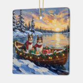Shetland Sheepdog Christmas Boat Holiday Keramisch Ornament (Links)