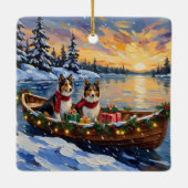 Shetland Sheepdog Christmas Boat Holiday Keramisch Ornament (Achterkant)