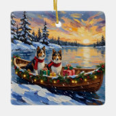 Shetland Sheepdog Christmas Boat Holiday Keramisch Ornament (Voorkant)