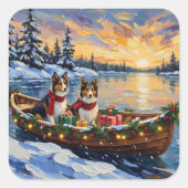 Shetland Sheepdog Christmas Boat Holiday Vierkante Sticker (Voorkant)