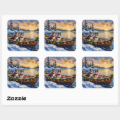 Shetland Sheepdog Christmas Boat Holiday Vierkante Sticker (Vel)