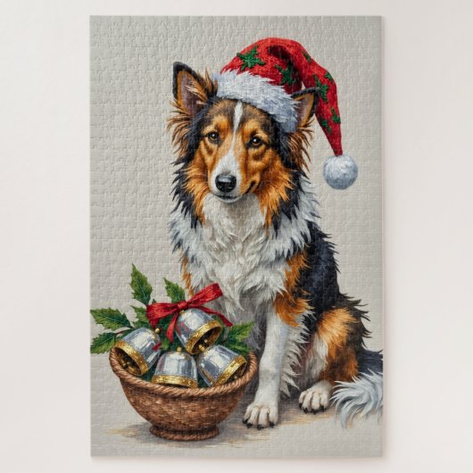 Shetland Sheepdog Christmas Cross-Stitch Hat Legpuzzel (Verticaal)