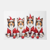 Shetland Sheepdog Christmas Dress Santa Hat Deurmat (Voorkant)