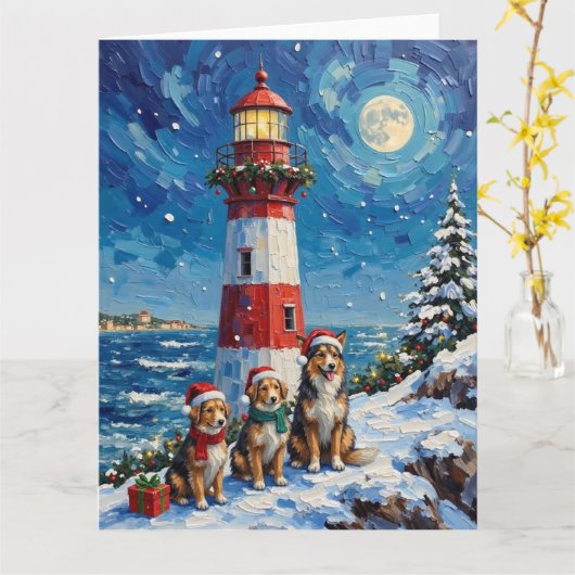 Shetland Sheepdog Christmas Lighthouse Holiday Kaart (Gele Bloem)