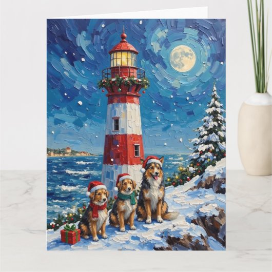 Shetland Sheepdog Christmas Lighthouse Holiday Kaart (Voorkant)