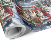 Shetland Sheepdog Christmas Red Truck Holiday Cadeaupapier (Rol Hoek)