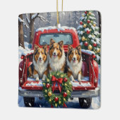 Shetland Sheepdog Christmas Red Truck Holiday Keramisch Ornament (Links)