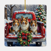 Shetland Sheepdog Christmas Red Truck Holiday Keramisch Ornament (Achterkant)