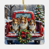 Shetland Sheepdog Christmas Red Truck Holiday Keramisch Ornament (Voorkant)