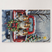 Shetland Sheepdog Christmas Red Truck Holiday Legpuzzel (Horizontaal)